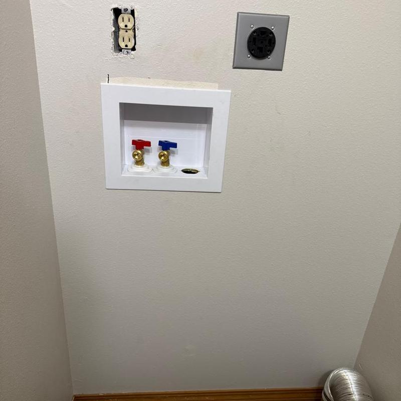 Washer box with front access and plumbing connections