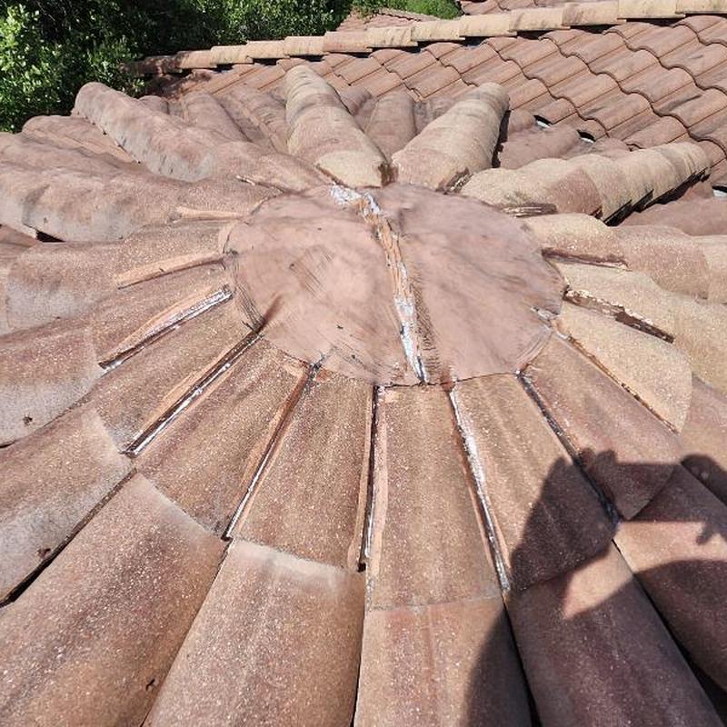 Clay barrel terracotta roof tiles on hip and ridge Clay barrel terracotta roof tiles on hip and ridge