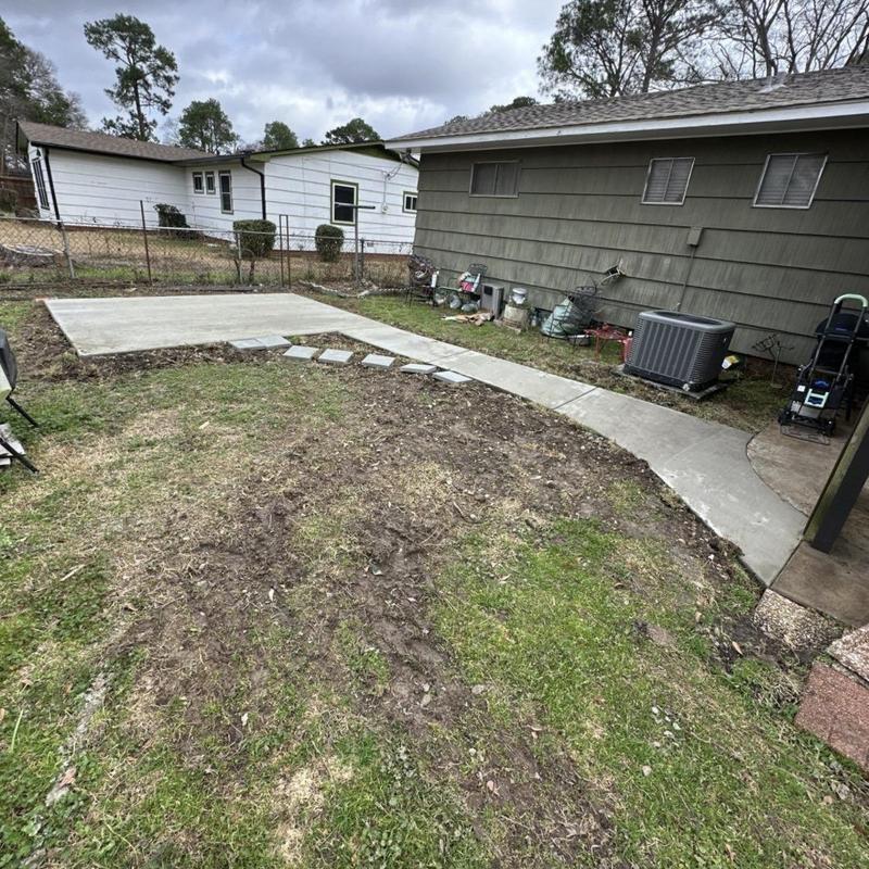 Concrete pad and walkway with reinforcement steel installation