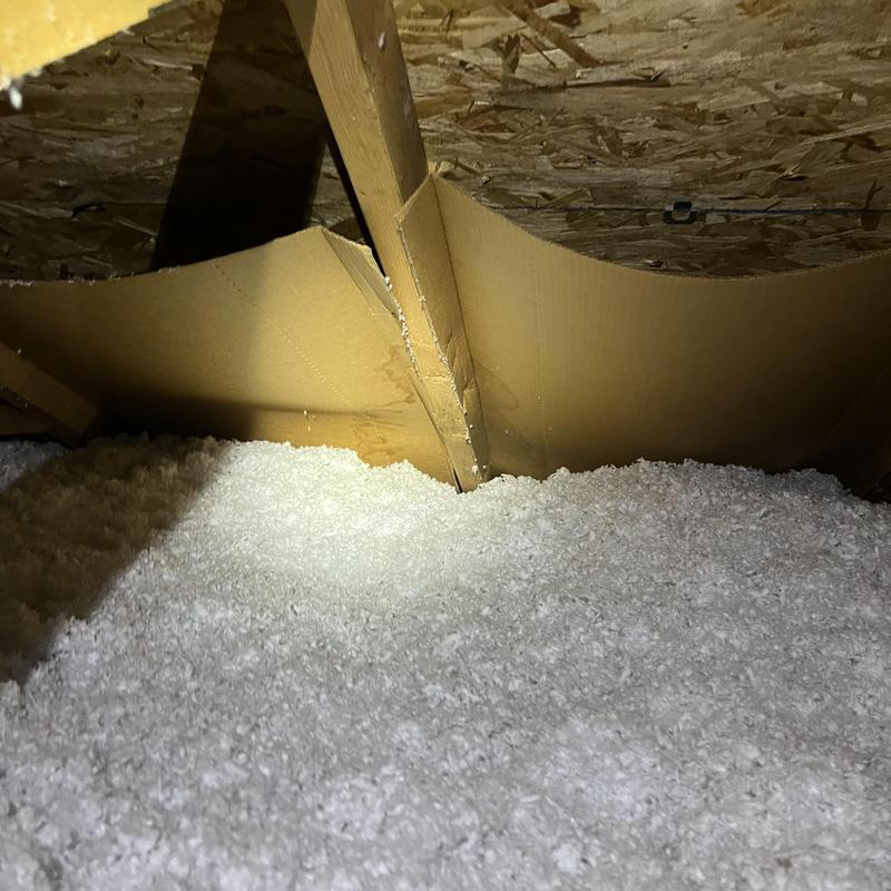 Roof sheathing water stains in attic insulation Roof sheathing water stains in attic insulation