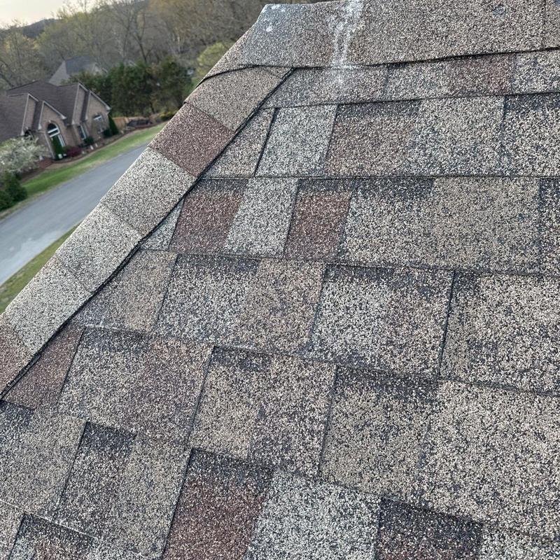 Asphalt shingle roof with hail damage inspection