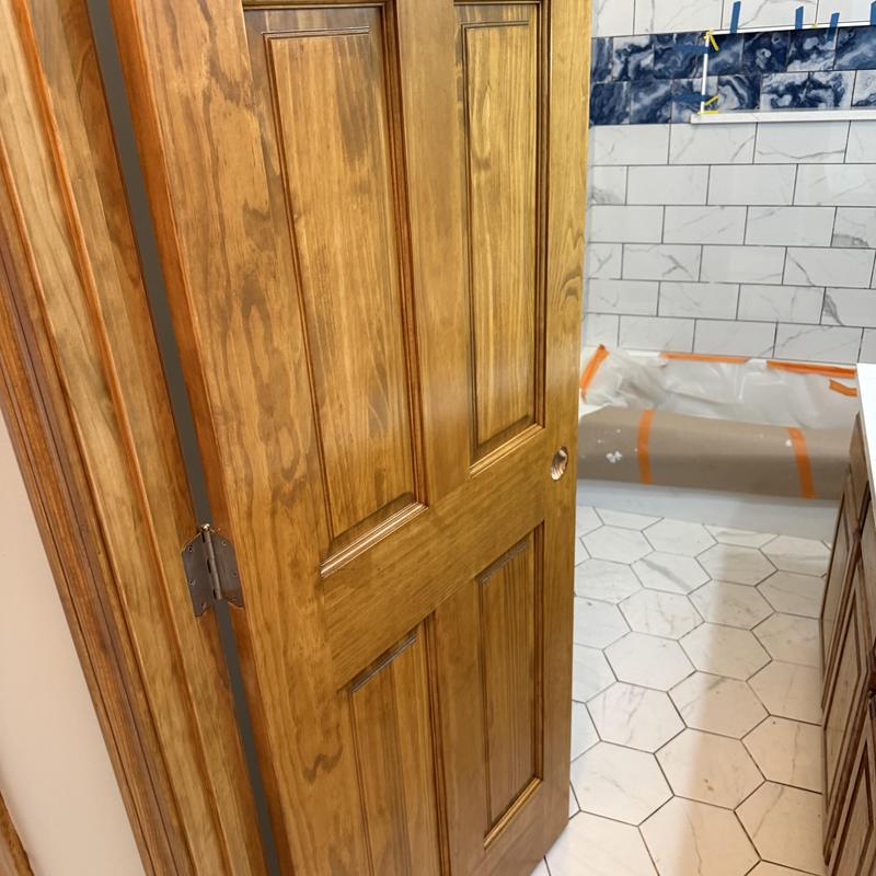 Interior wood door with fresh stain finish