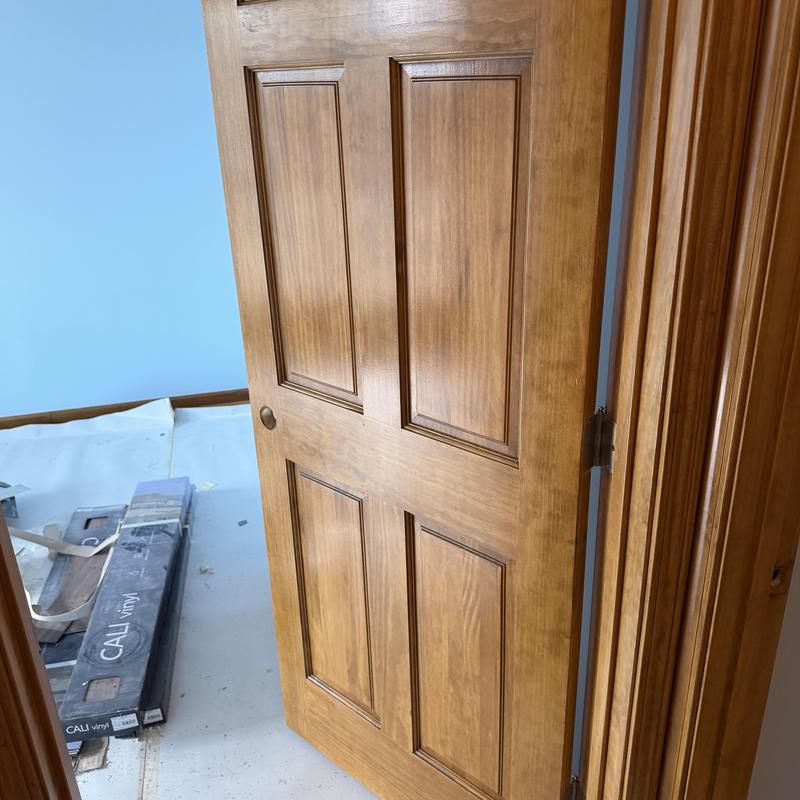 Interior wooden door with fresh stain finish