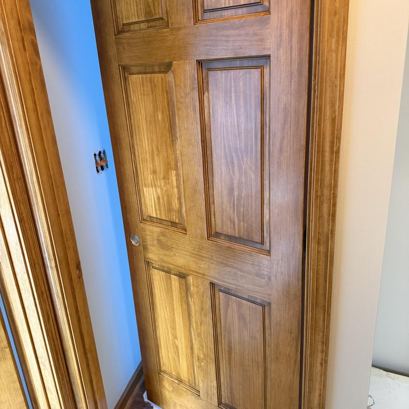 Interior wood door with fresh stain finish