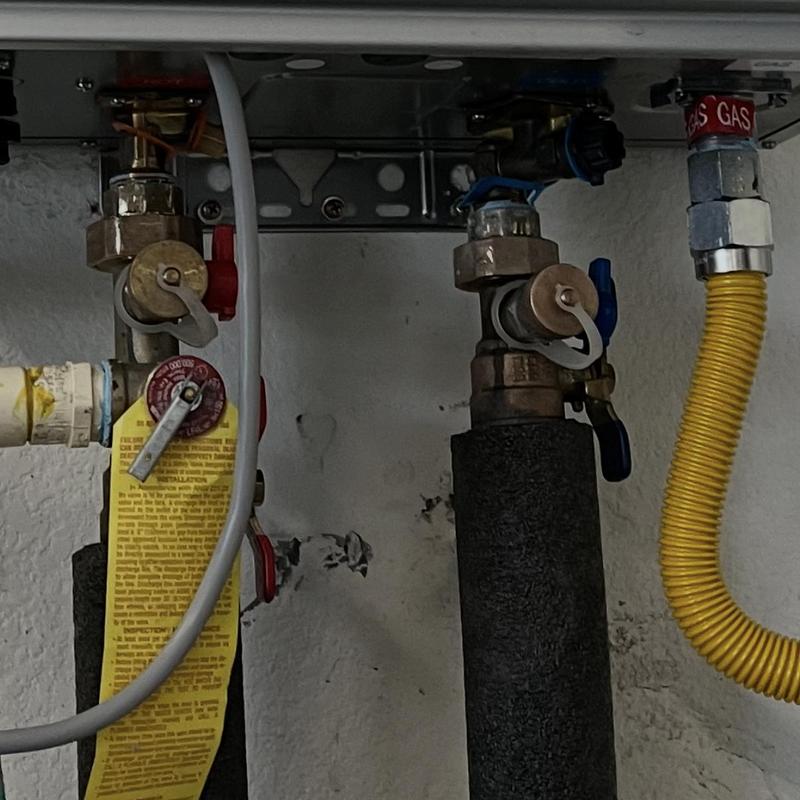 Rheem tankless water heater gas and water valves