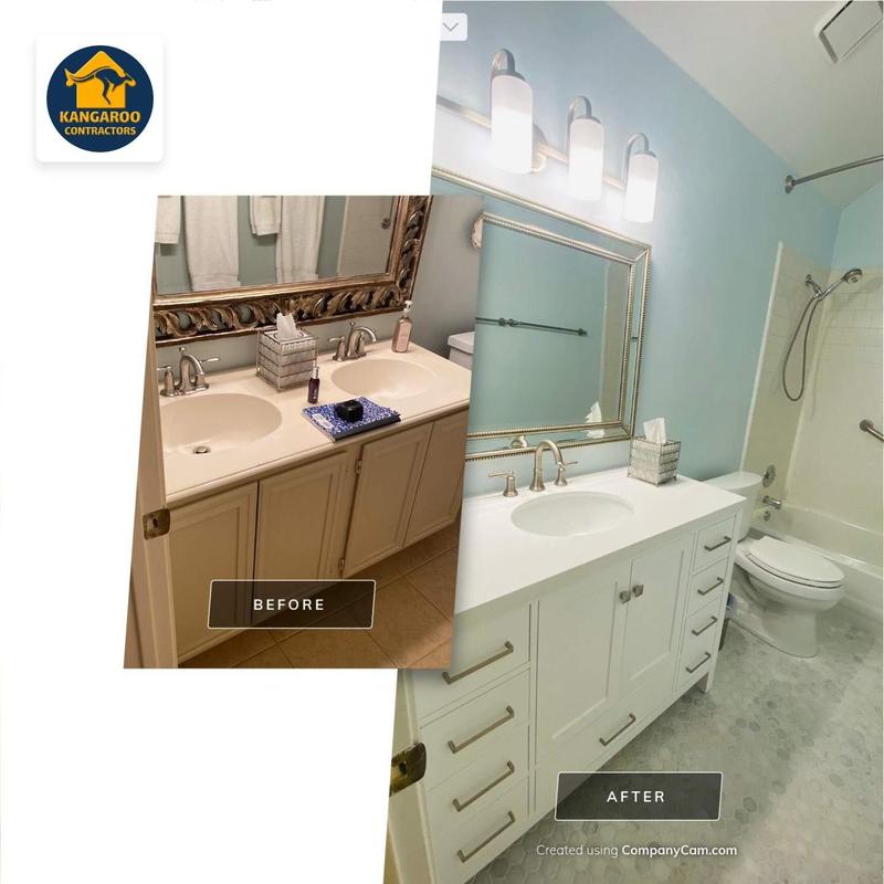 Bathroom vanity with new sink, countertop, and fixtures Bathroom vanity with new sink, countertop, and fixtures