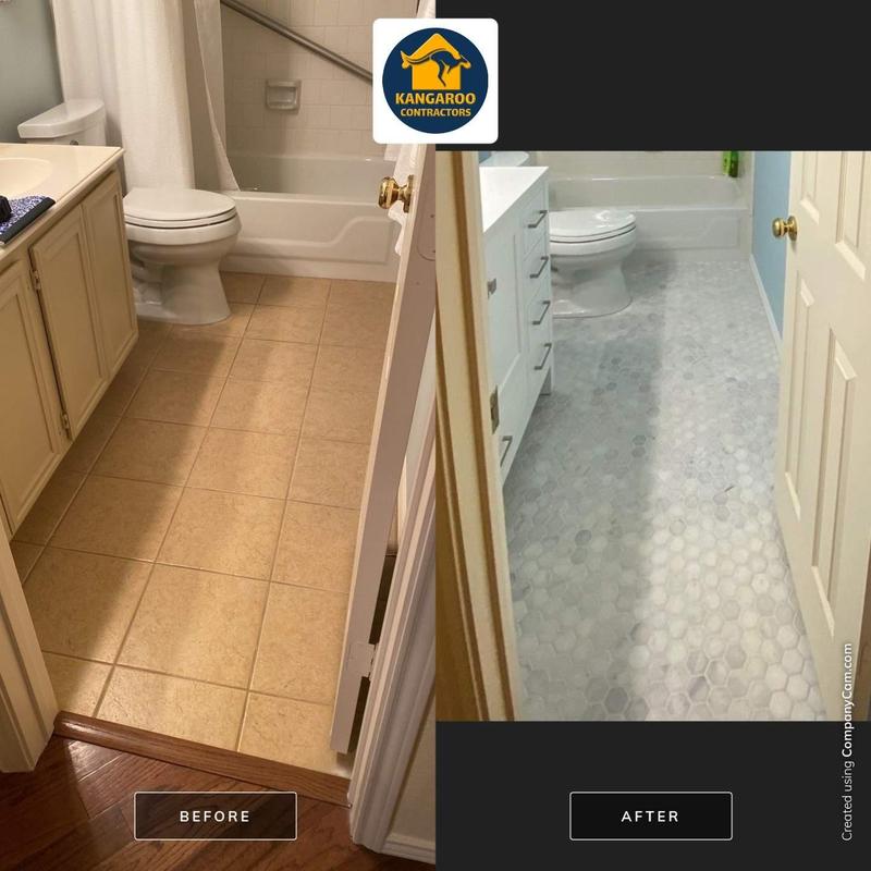 Hexagonal tile flooring in guest bathroom renovation Hexagonal tile flooring in guest bathroom renovation