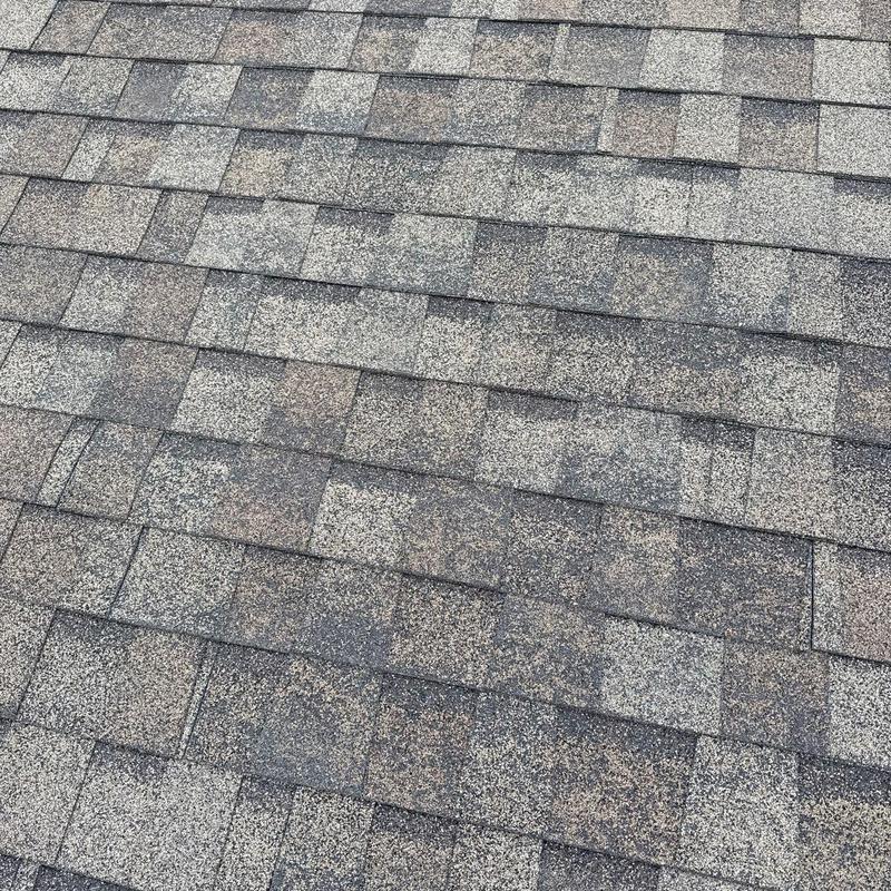 Asphalt shingle roof with hail damage spots
