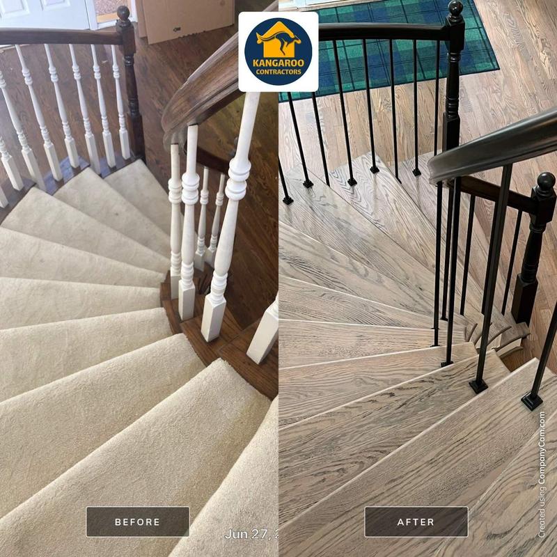 Hardwood stairs with iron spindles upgrade before and after