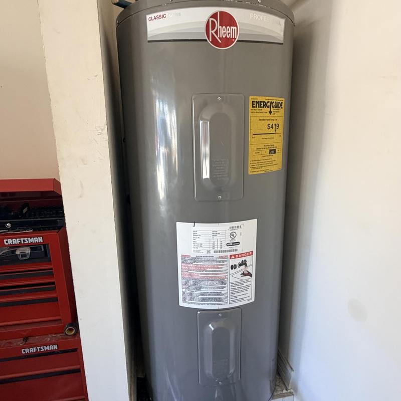 50-gallon Rheem electric water heater installation