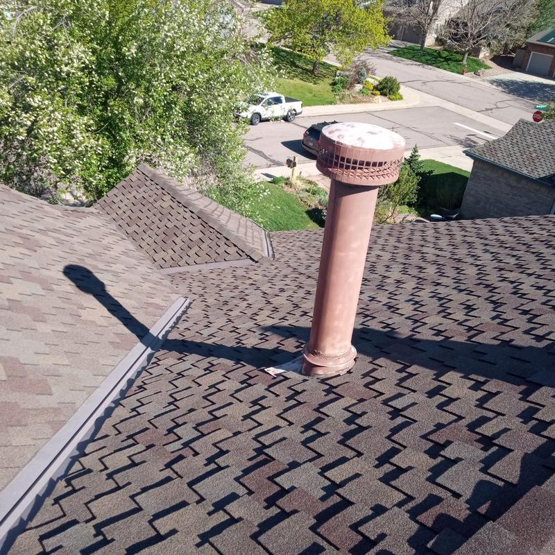 Shingle roof with vent pipe and inspection details Shingle roof with vent pipe and inspection details