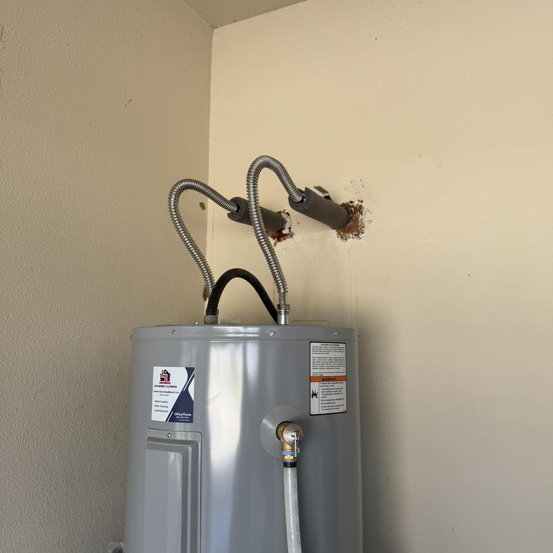 50-gallon electric water heater with new ball valve and lines