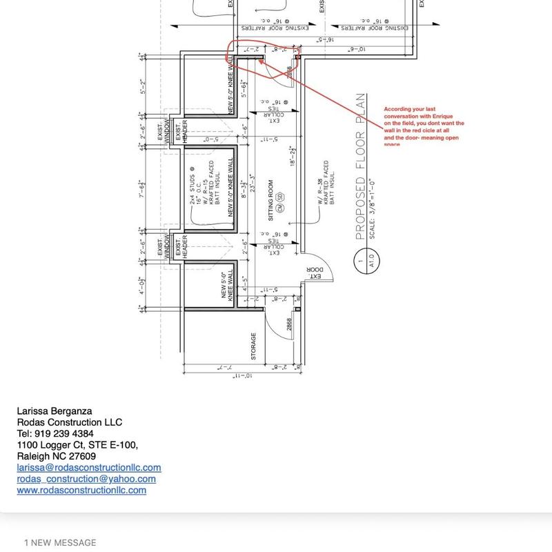 Attic floor plan with knee wall and door layout