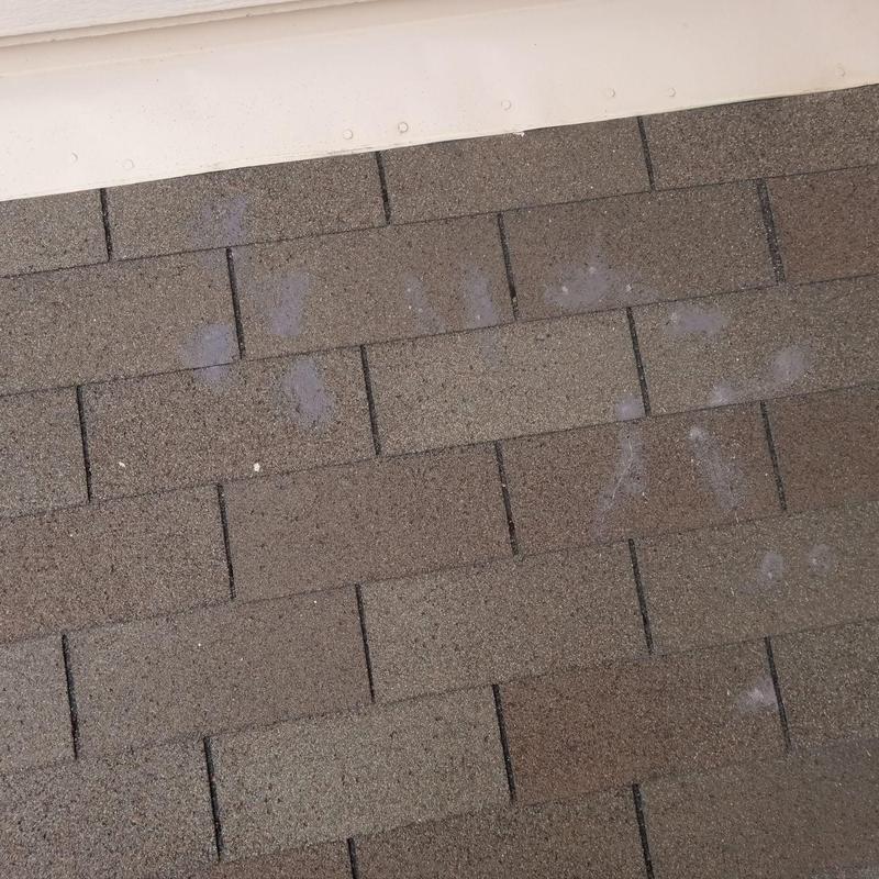 Shingle roof wind damage with granule loss close-up Shingle roof wind damage with granule loss close-up