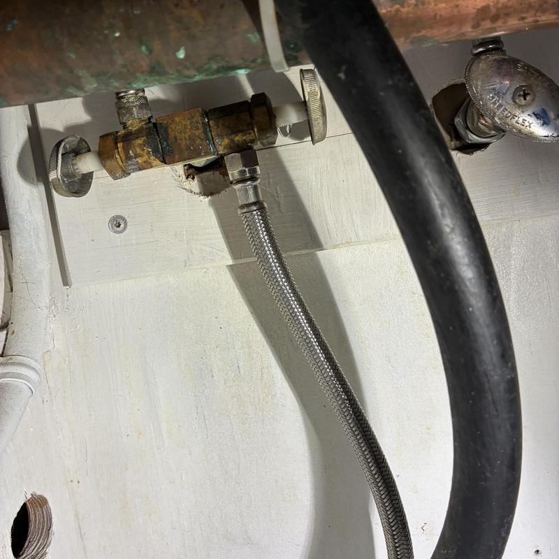 Kitchen sink angle stop valves with supply line installed