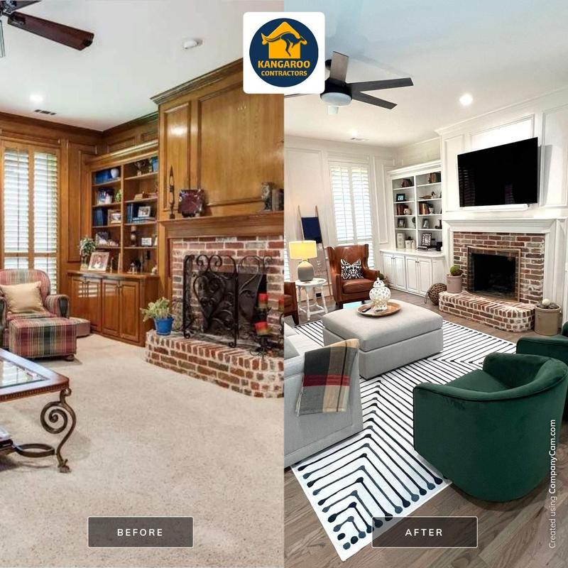 Wood paneling and trim painting with hardwood refinishing