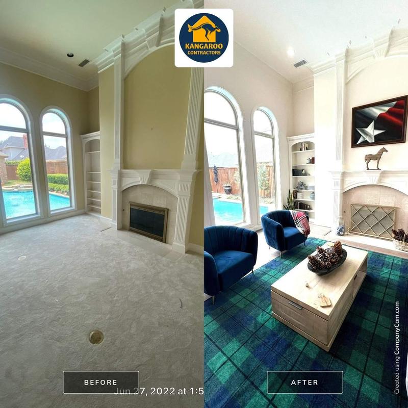 Fireplace and window trim painting and room staging