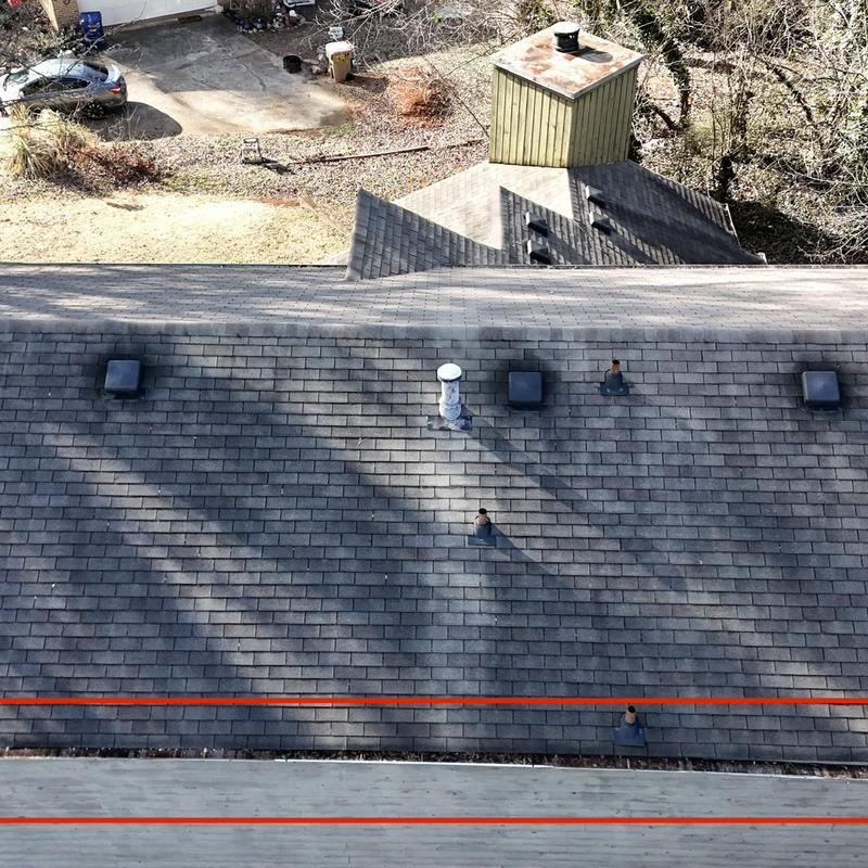 Roof shingles condition inspection with vent pipes