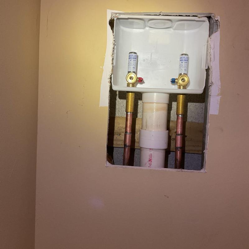 Washing machine box with valves installation in wall cavity