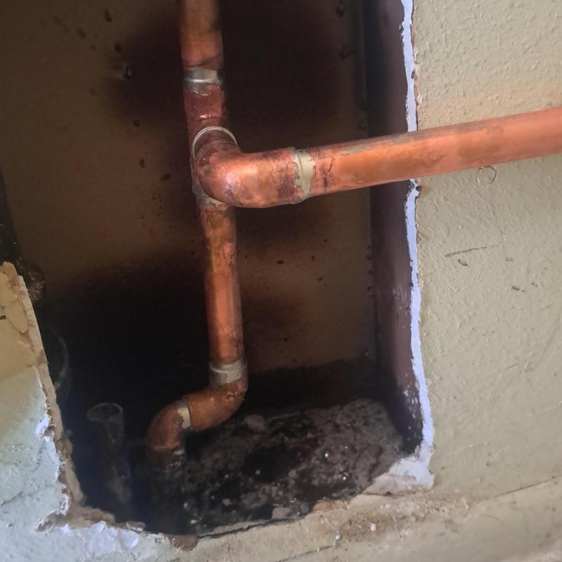 Copper water line reroute above slab leak site