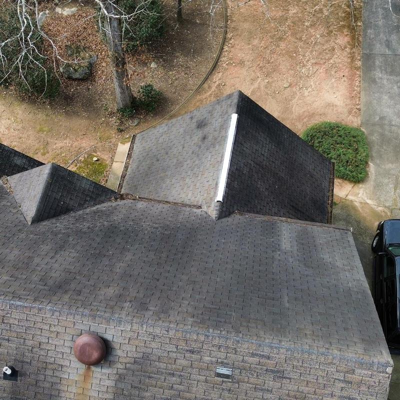 Asphalt shingle roof inspection from above in Loganville, GA
