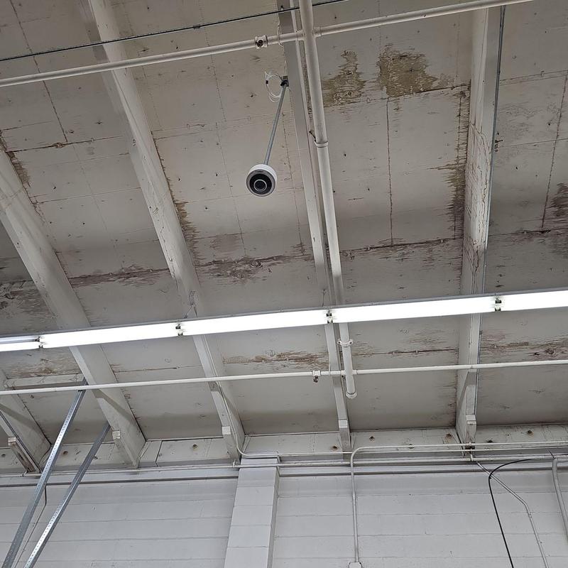 Flat roof with water damage and compromised seams Flat roof with water damage and compromised seams