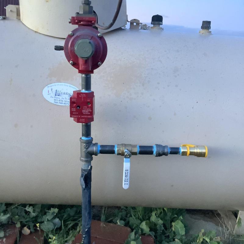 Earthquake safety gas shut-off valve installation on propane line