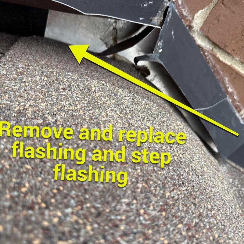 Flashing and step flashing on asphalt shingle roof