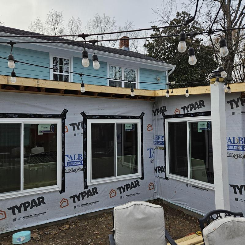 Sunroom window installation and framing in progress Sunroom window installation and framing in progress