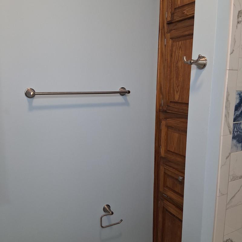 Bathroom towel rod, toilet paper holder, and hook installation