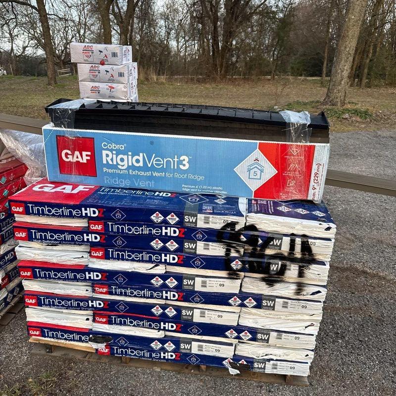 GAF Timberline HDZ roofing shingles and ridge vent materials GAF Timberline HDZ roofing shingles and ridge vent materials