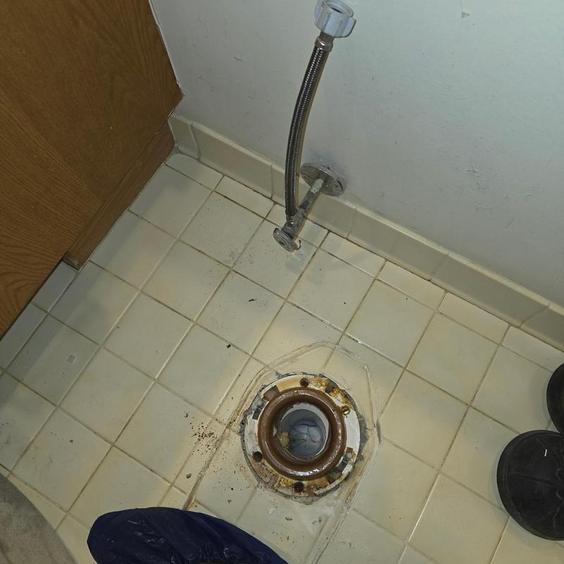 Toilet flange and supply line removal on tiled floor