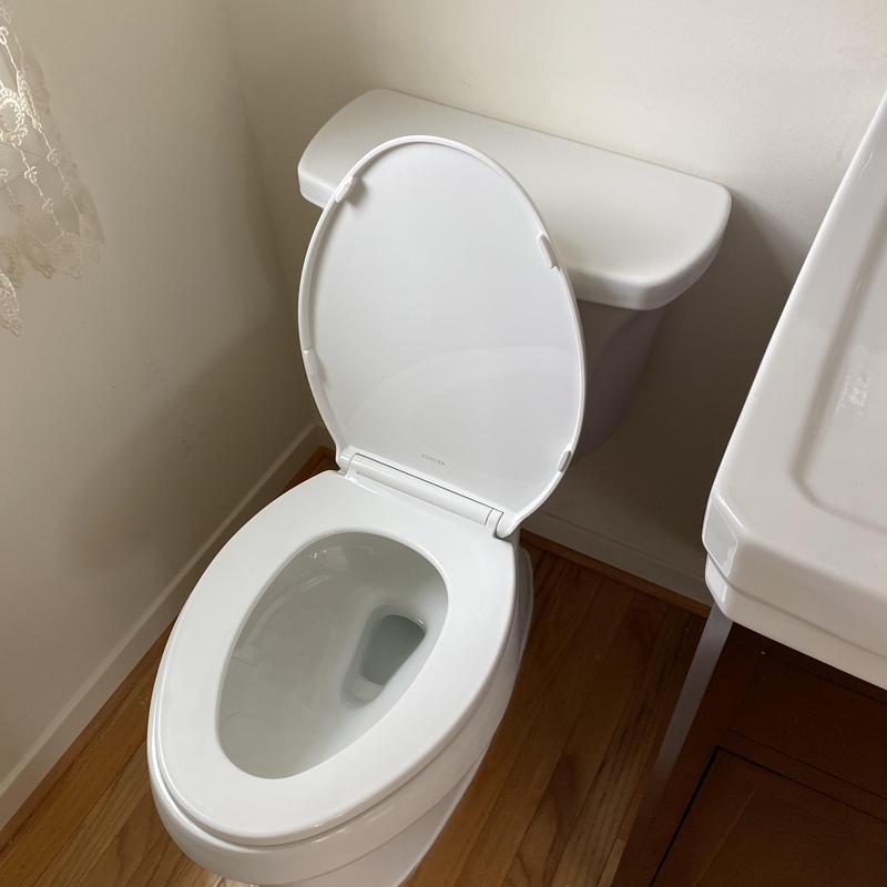 Kohler elongated toilet with open lid installation