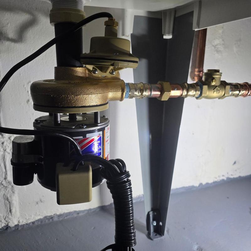 Laundry shellback lift pump with check valve installation