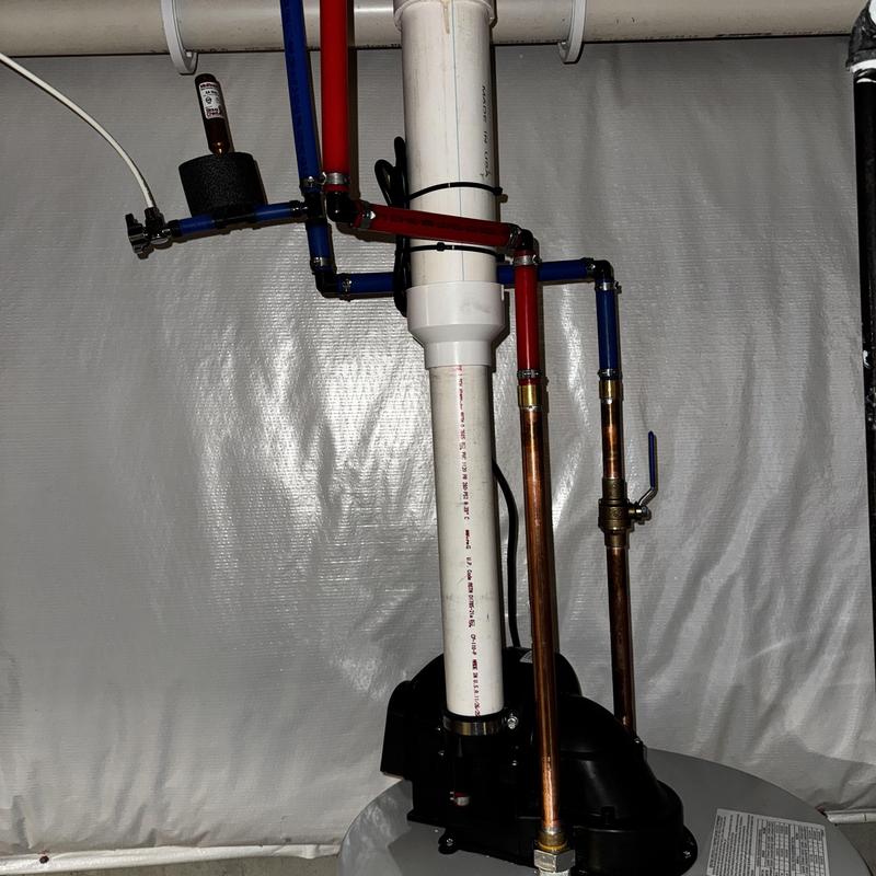 Power vent water heater with copper and PEX piping
