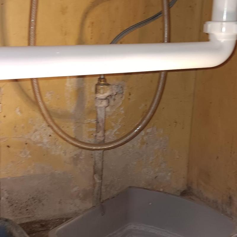 Tubular drain pipe and flexible water supply line under sink