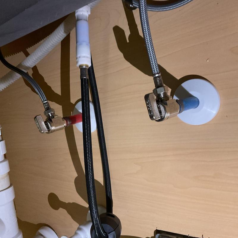 Kitchen faucet angle stops with supply lines installed