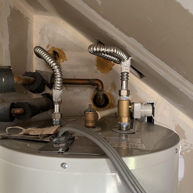 Bradford White electric water heater installation in attic