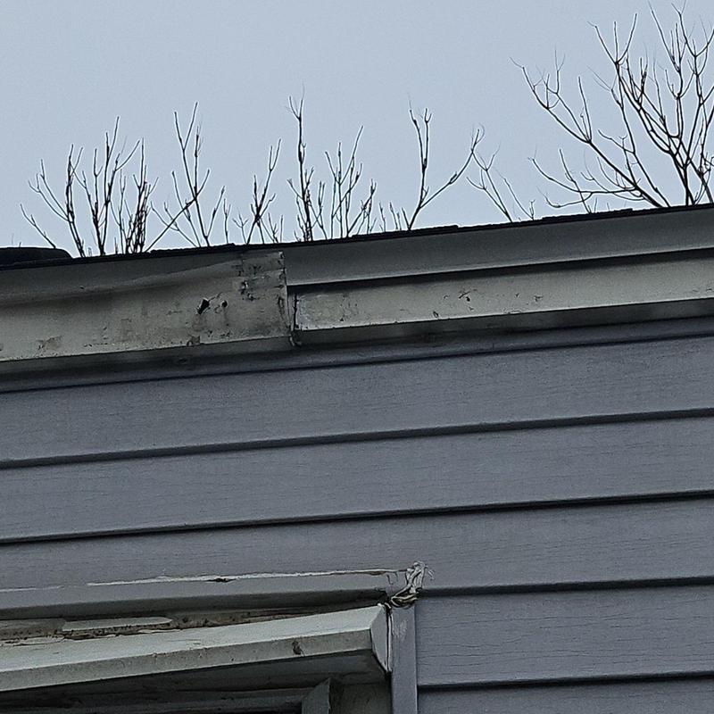 Fascia metal displacement on roof edge from ice damming Fascia metal displacement on roof edge from ice damming