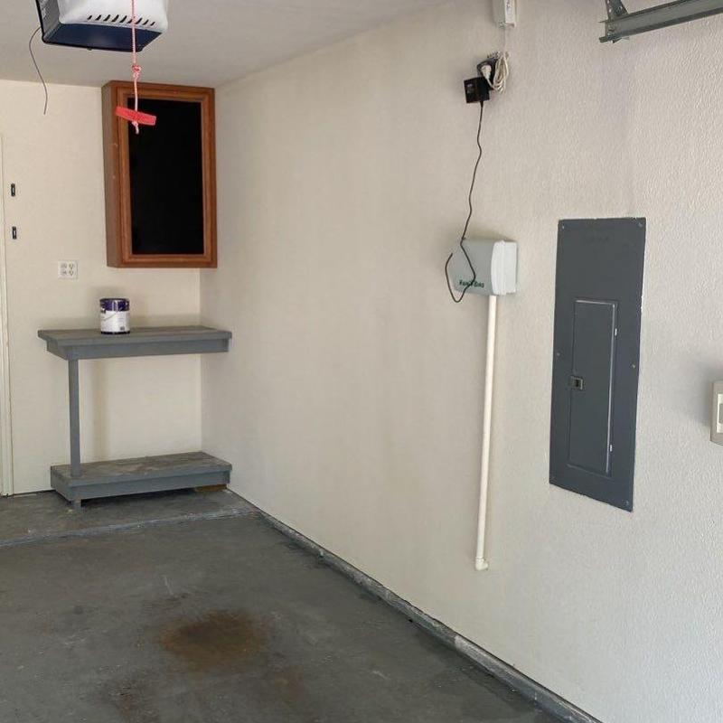 Garage drywall and ceiling with fresh paint and texture