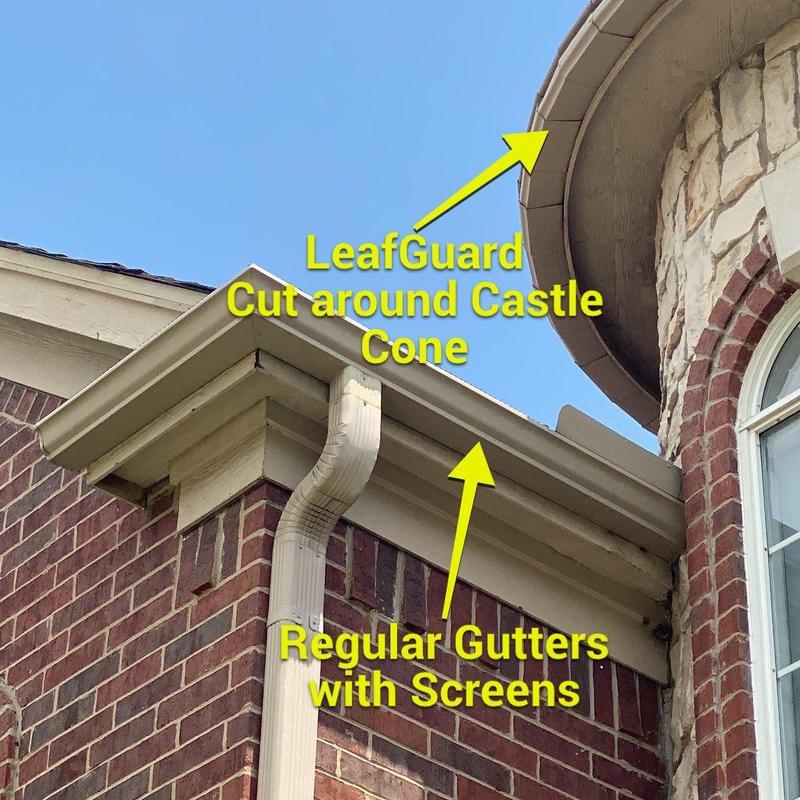 LeafGuard and regular gutters with screens on turret