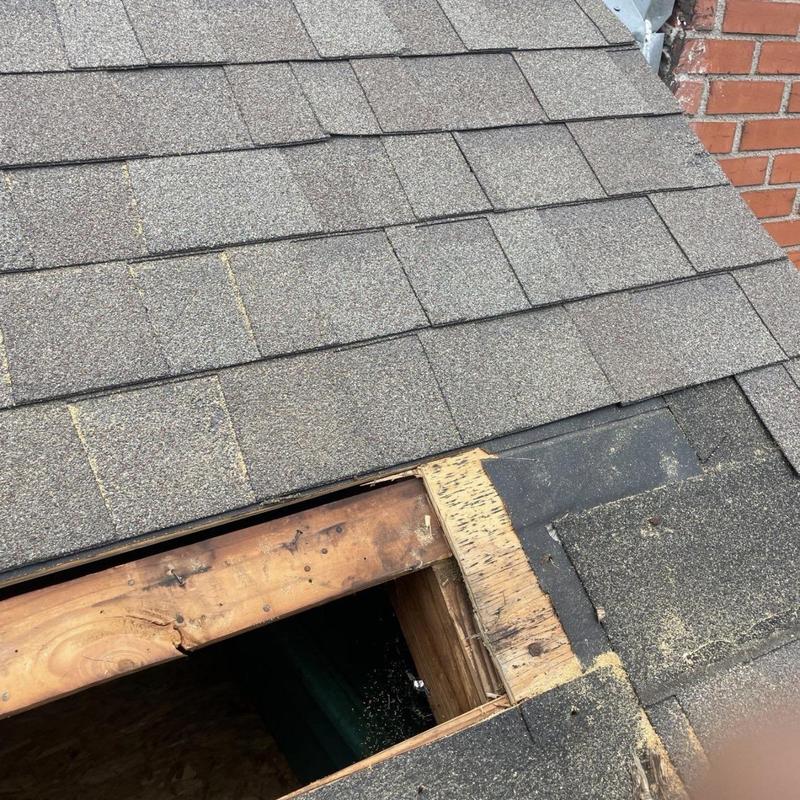 Roof decking and asphalt shingle removal for repair
