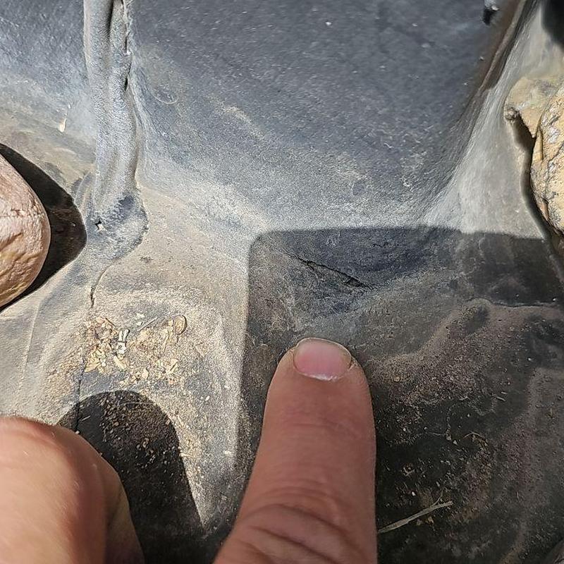 EPDM flat roof membrane with perforation and damage EPDM flat roof membrane with perforation and damage