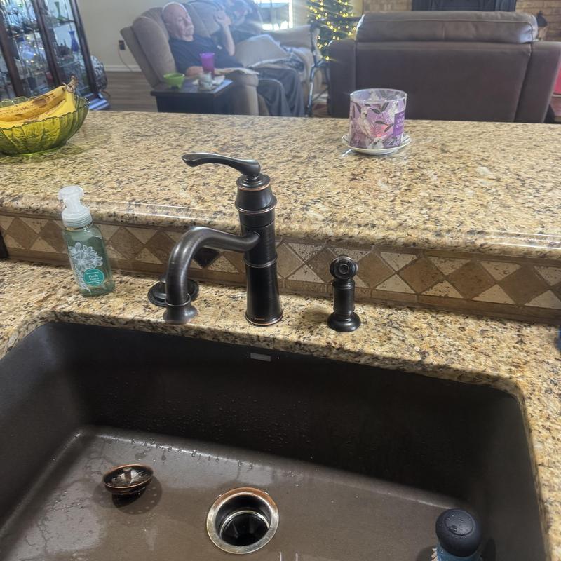 Kitchen faucet and sprayer installed on granite counter