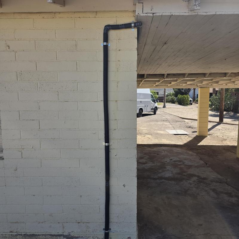 Hot water repipe line on exterior wall