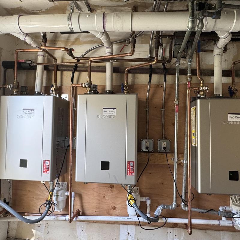 Triple Noritz tankless water heaters with copper piping