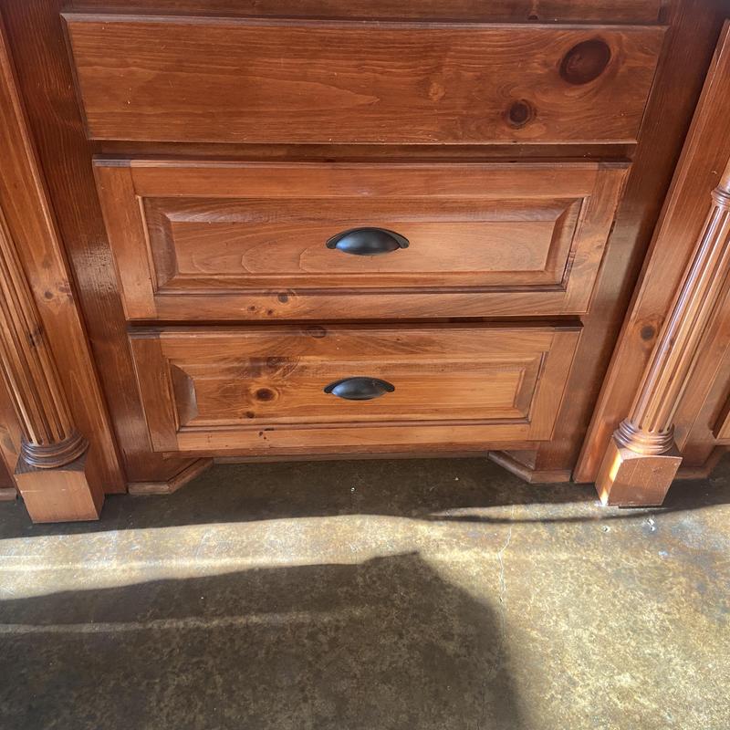 Wood cabinet doors with black cup drawer pulls