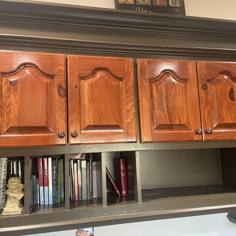 Wooden cabinet doors with stained and sealed finish
