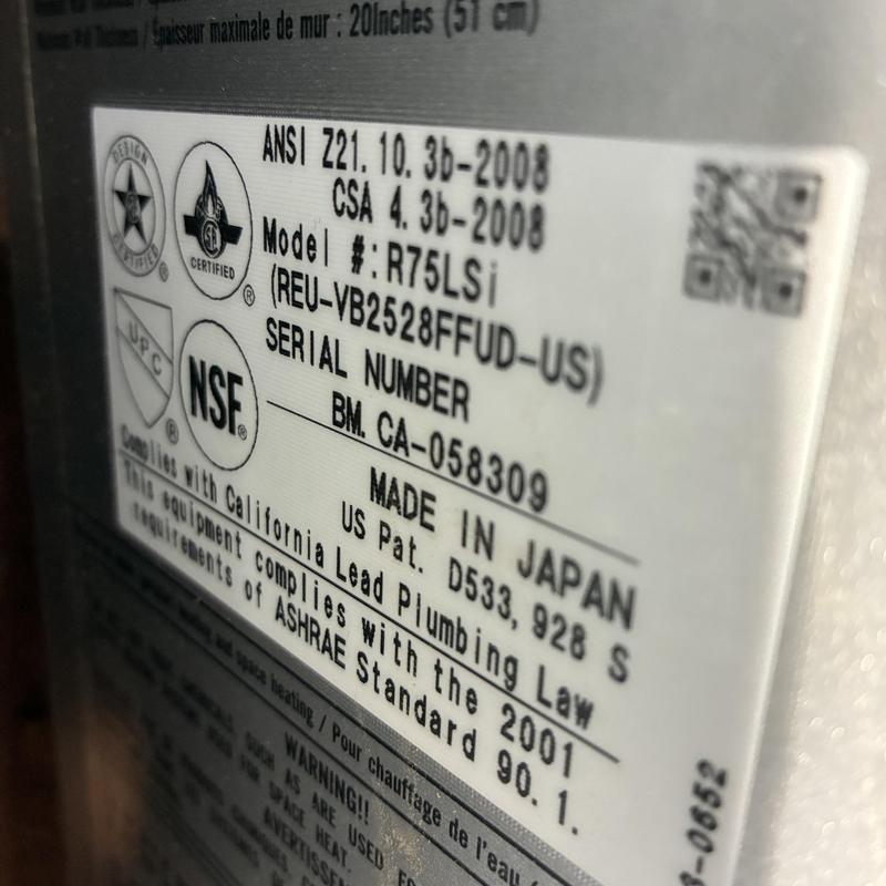 Rinnai tankless water heater descaling label