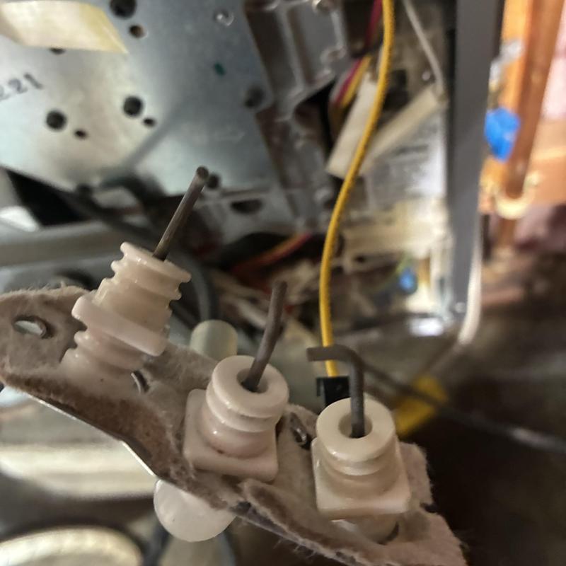 Tankless water heater igniter electrodes close-up